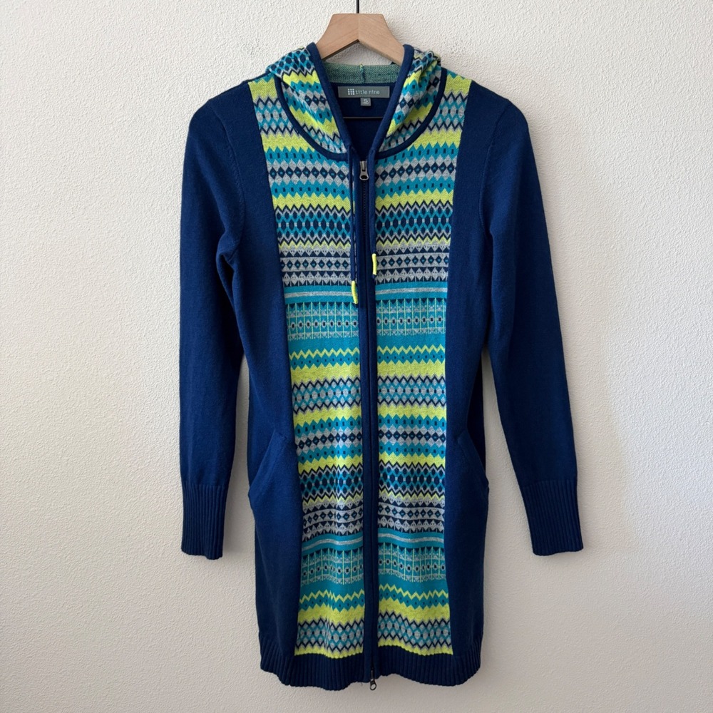 TITLE NINE Women Sweater Hoodie Fair Isle Gorpcore Nordic Boho Merino Wool Small
